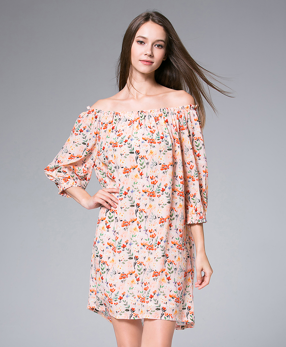 Dress - Flowers Printed silk crepe mini  dress